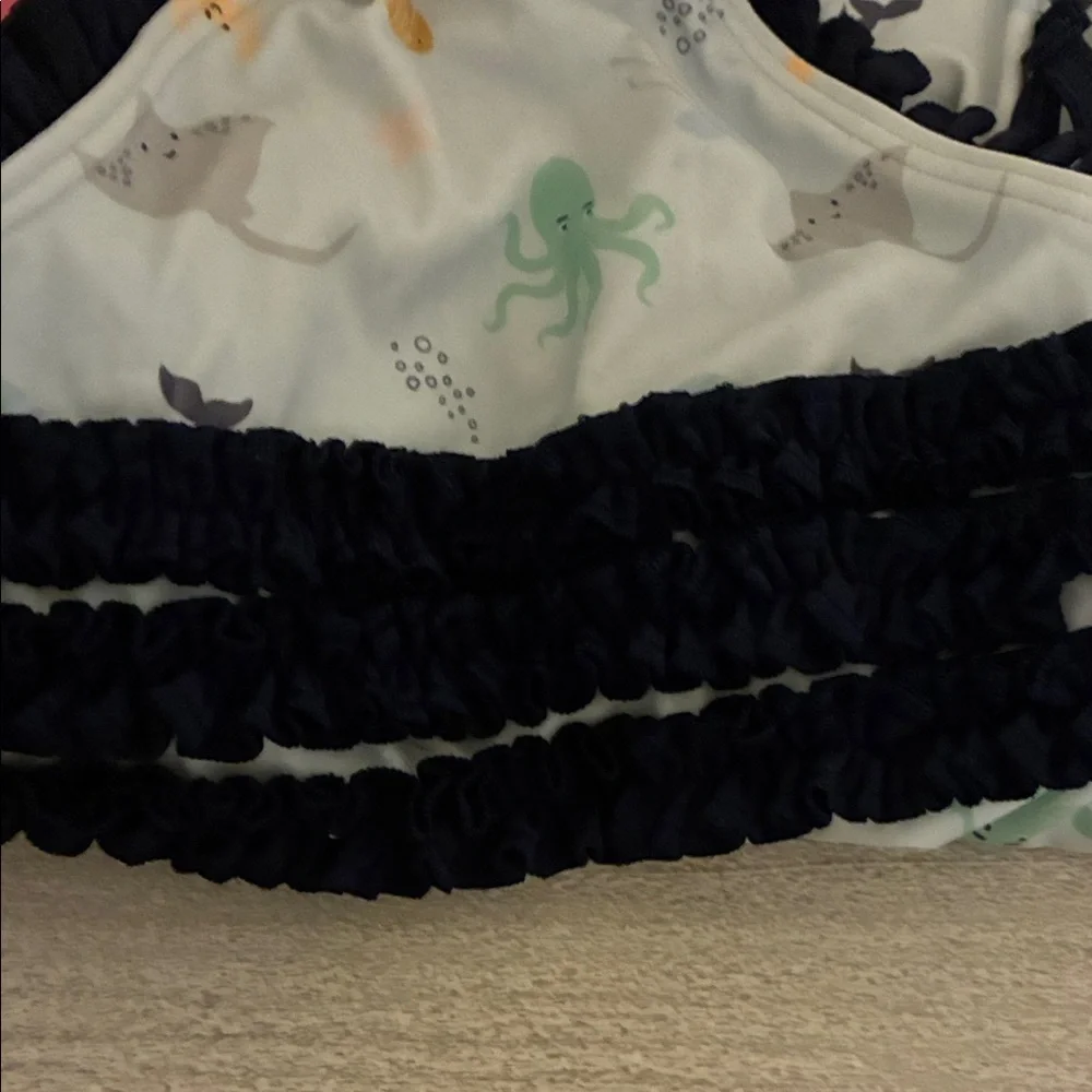 Quince Light Blue & Navy Ruffled Swim Set - Picture 5 of 5